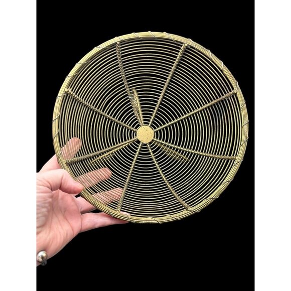 Vintage Gold Round French Woven Wire Pedestal Basket Fruit Boho Centerpiece Bowl - Picture 3 of 8